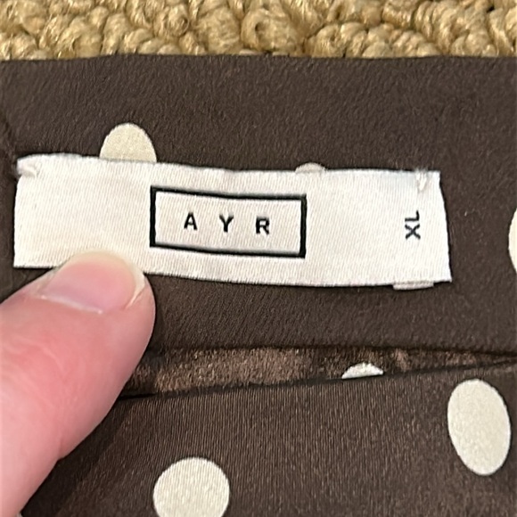 NEW AYR The La Di Da Sicilian Umber Dot Brown Silk Midi Skirt size X-Large - Picture 6 of 12